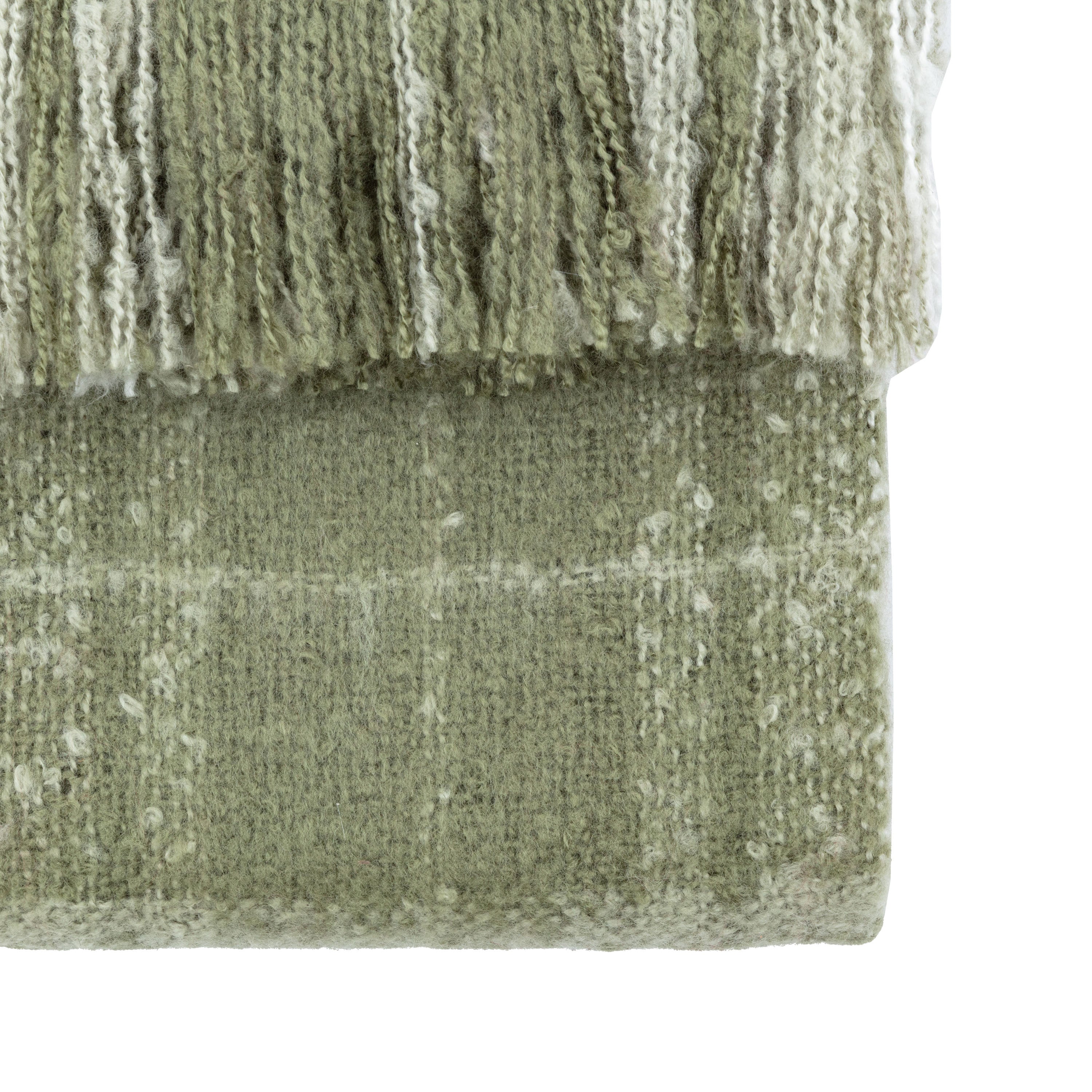 Check Faux Mohair Olive Green Throw